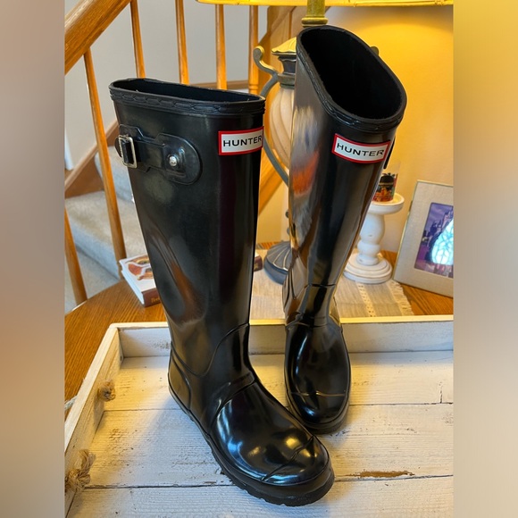 Hunter Original Tall Gloss Rain Boots BLACK size 6 women's • EUC • Nice - Picture 11 of 13